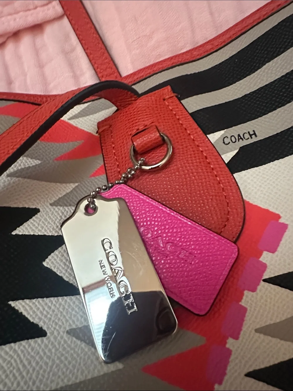 Coach Coachella Black & White Aztec Stripe Tote with Pink and Yellow Accents